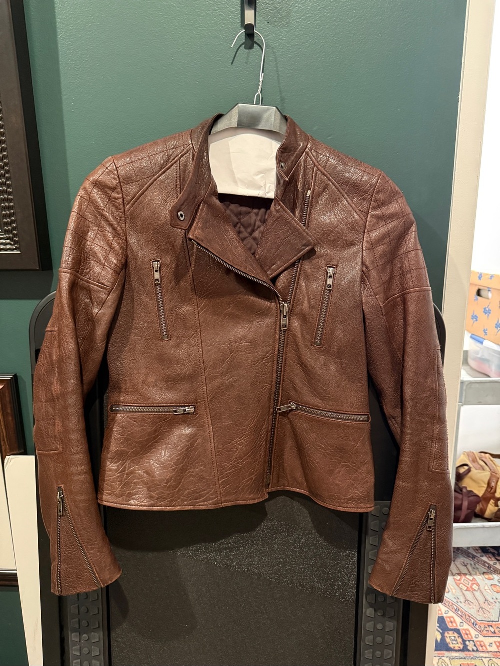 Theory Oxblood Leather Moto Jacket